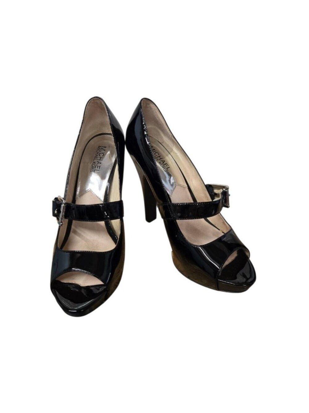 Michael Kors Womens Size 9 Black Patent Leather Chandler Peep Toe Mary Jane Pump